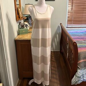 Splendid used beige and vanilla striped, sleeveless maxi dress.Racerback. Size S